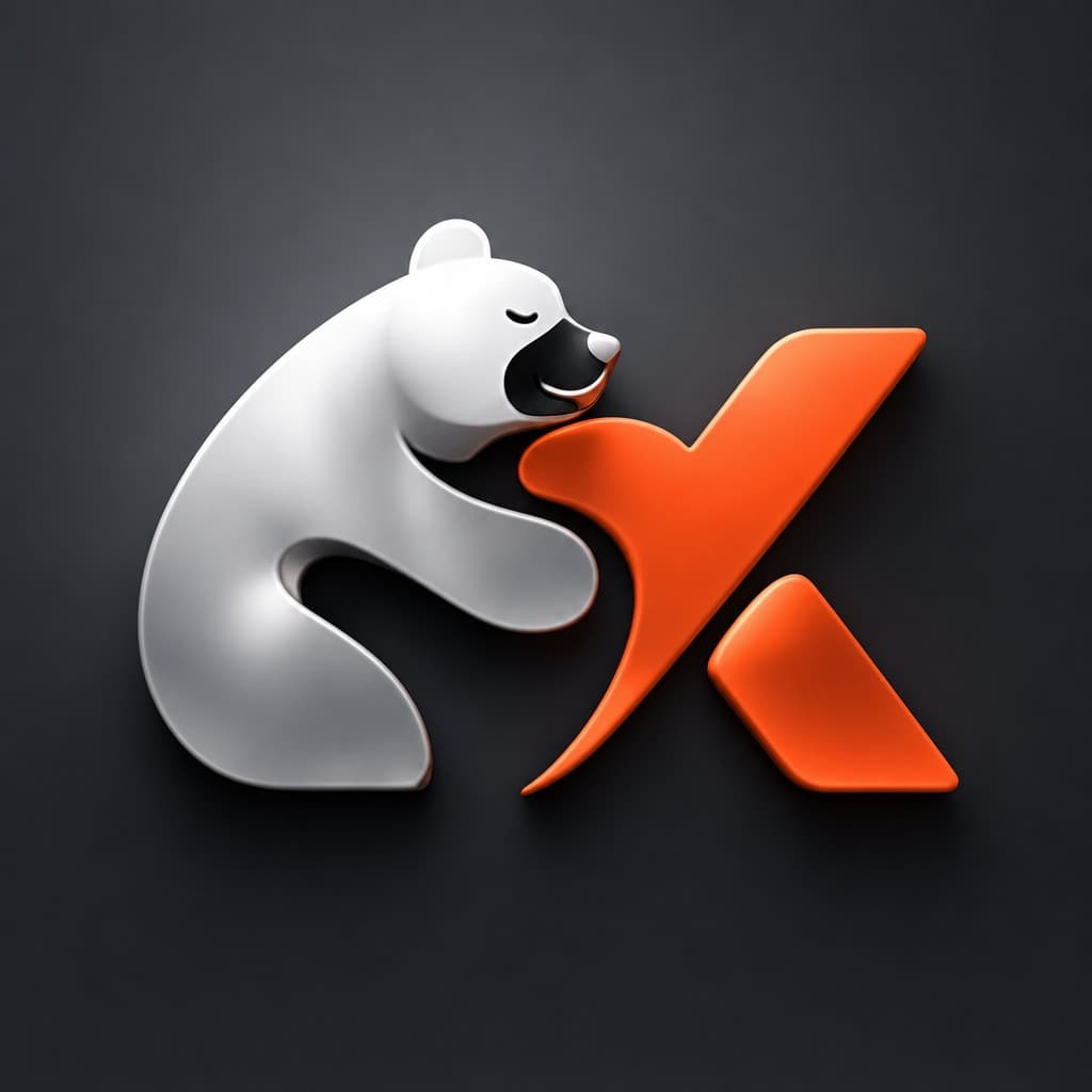 A silver-white bear hugging an orange X